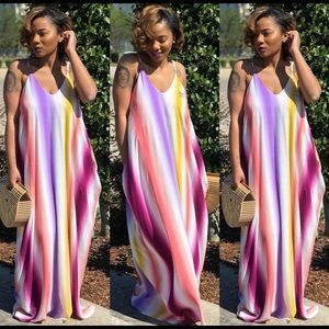 5🌟Only (S) Left. Cute Rainbow Tie Dye Maxi Dress